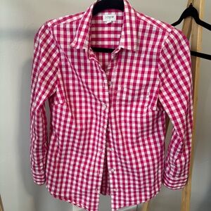 J Crew Factory Gingham Button Down Top Pink White